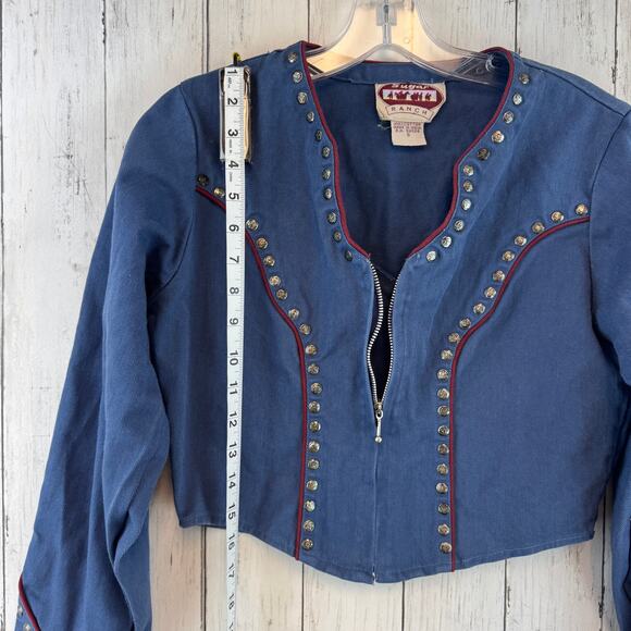 VTG Sugar Ranch Blue Cotton Denim Stud Full Zip Western Crop Jacket Size Small - Picture 15 of 16